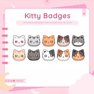 Cat Sub or Bit Badges (10 Pack) for Twitch, YouTube, Discord | Cute Animal Sub Badge Bundle