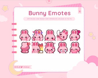 Pink Bunny Rabbit Emotes (10 Pack) for Twitch, YouTube, Discord
