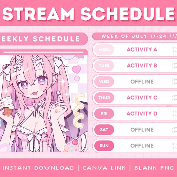 Niedlicher Cosmic Stream Kalender (Pink) | PSD + CANVA | Vtuber-Vermögenswerte