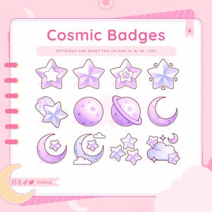 Cosmic Star Sub Badges (12 Pack, Purple) for Twitch, Discord, Youtube | Cute Stream Graphics