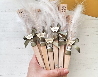 10 Pcs Personalized Sandalwood Wedding Fans Favors, Custom Anniversary Gifts For Guests, Unique Rustic Engagement Gifts, Bridal Shower Decor