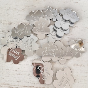 Personalisierter Silber Wolke Acryl Spiegel Babyshower Favor Tag, Benutzerdefinierte Plexiglas Cake Topper, Speichern Sie das Datum Spiegelanhänger, Geburtstagsfeier Etikett