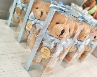Personalized Plush Teddy Bear Keychain Birthday Party Favor, Blue Teddy Bear in Bulk, Gender Reveal Gifts, Babyshower Decor