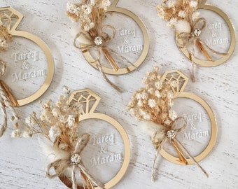 Personalized Gold Solitaire Ring Shape Wedding Magnet Favors, Save The Date Magnets, Bulk Favor For Guests, Engagement Party Gifts