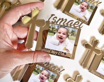 10 pièces, cadre personnalisé aimanté miroir acrylique doré, cadeau de baptême, cadre photo personnalisé, cadeaux de babyshower, cadeaux religieux en vrac