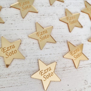 Personalized Gold Star Shape Acrylic Mirror Tag For Party Favors, Custom Christmas Tag, Acrylic Mirror Pieces, Silver Babyshower Favor Tag