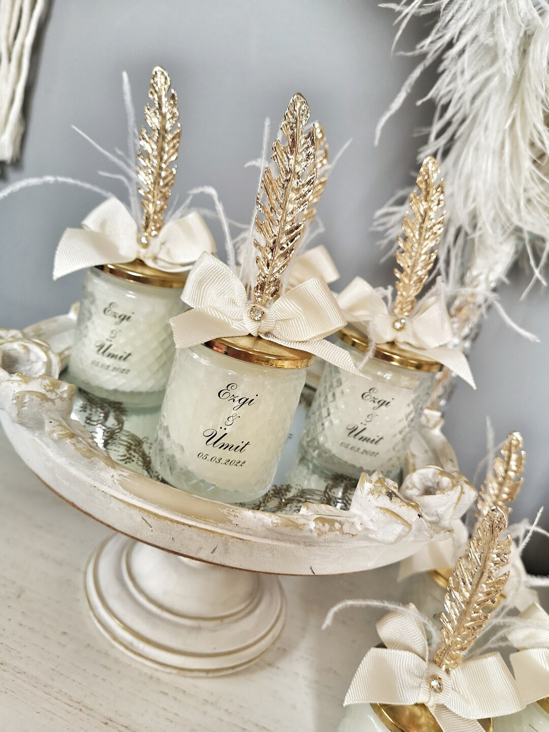 Luxury Wedding Candle Favors, Wedding Candle Jars With Ribbon, Candle