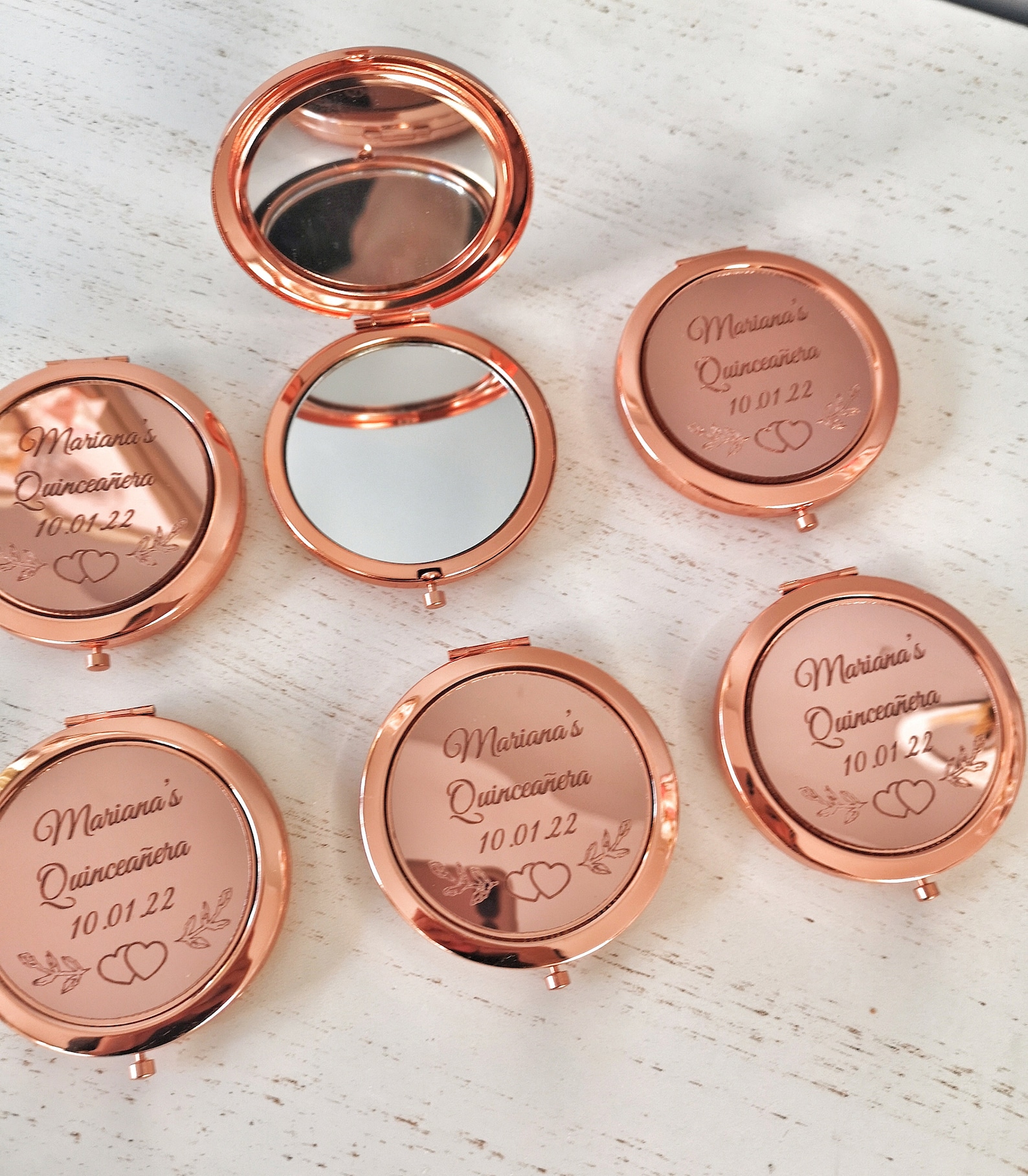 Personalized Rose Gold Compact Mirror Quinceanera Favor - Etsy
