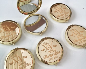 Personalized Gold Compact Mirror Quinceanera Favors, Gifts for Guests, Sweet 16 Favors, Unique Party Favors