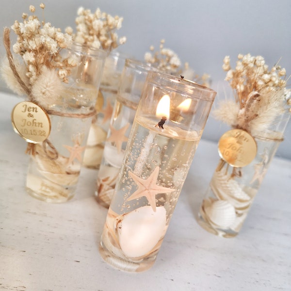 Personalized Glass Seashell Gel Candle, Custom Wedding Favors, Save The Date Gifts For Guests, Bulk Favors,Unique Design Engagement Rustic