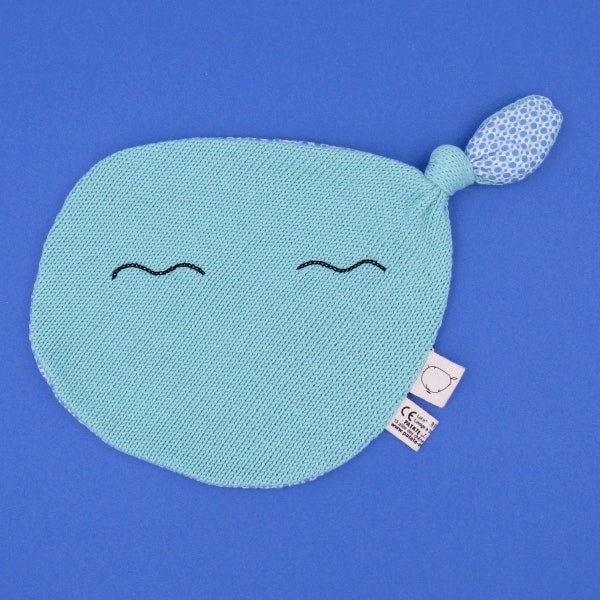 Doudou plat Petite Crêpe menthe tissu exclusif pois bleu