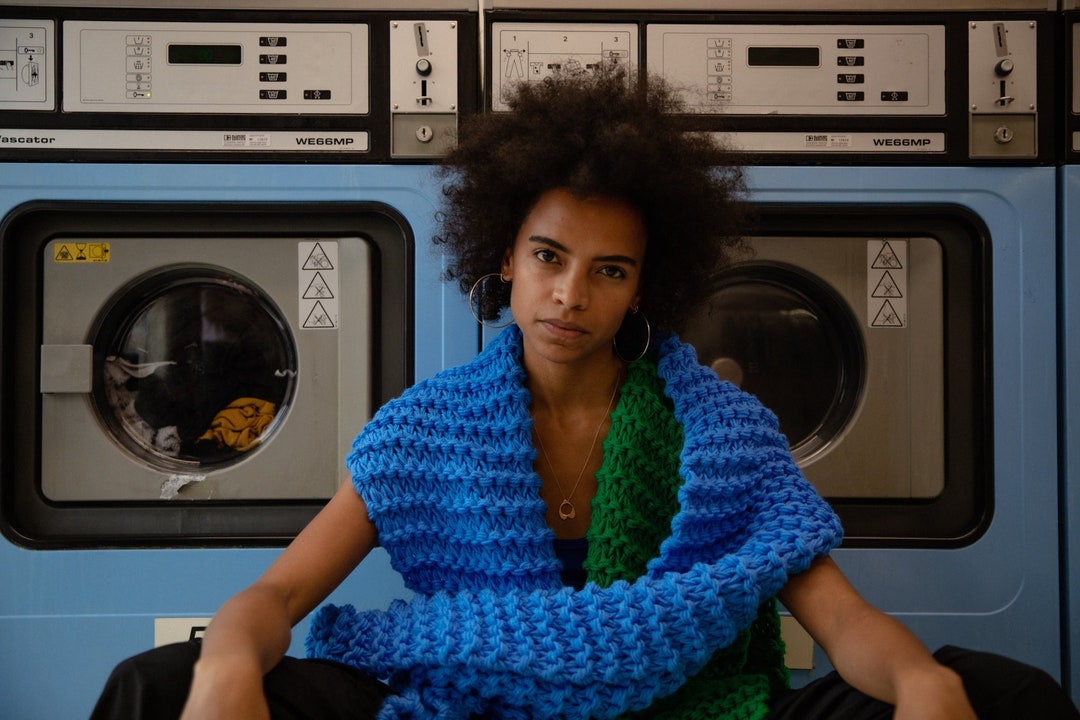 Personalized Chunky Oversized Hand Knitted Scarf Soft Neon Blue Acrylic ...