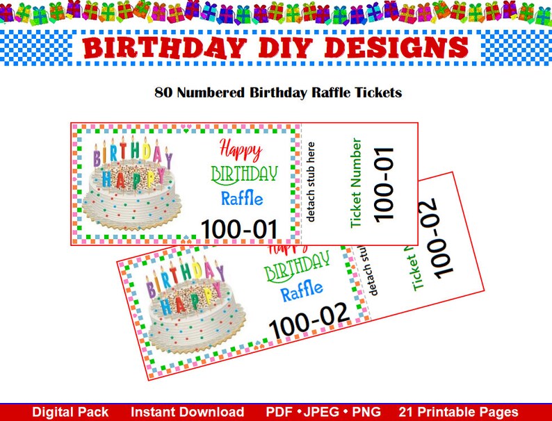 printable birthday raleigh mall raffle tickets numbered 80
