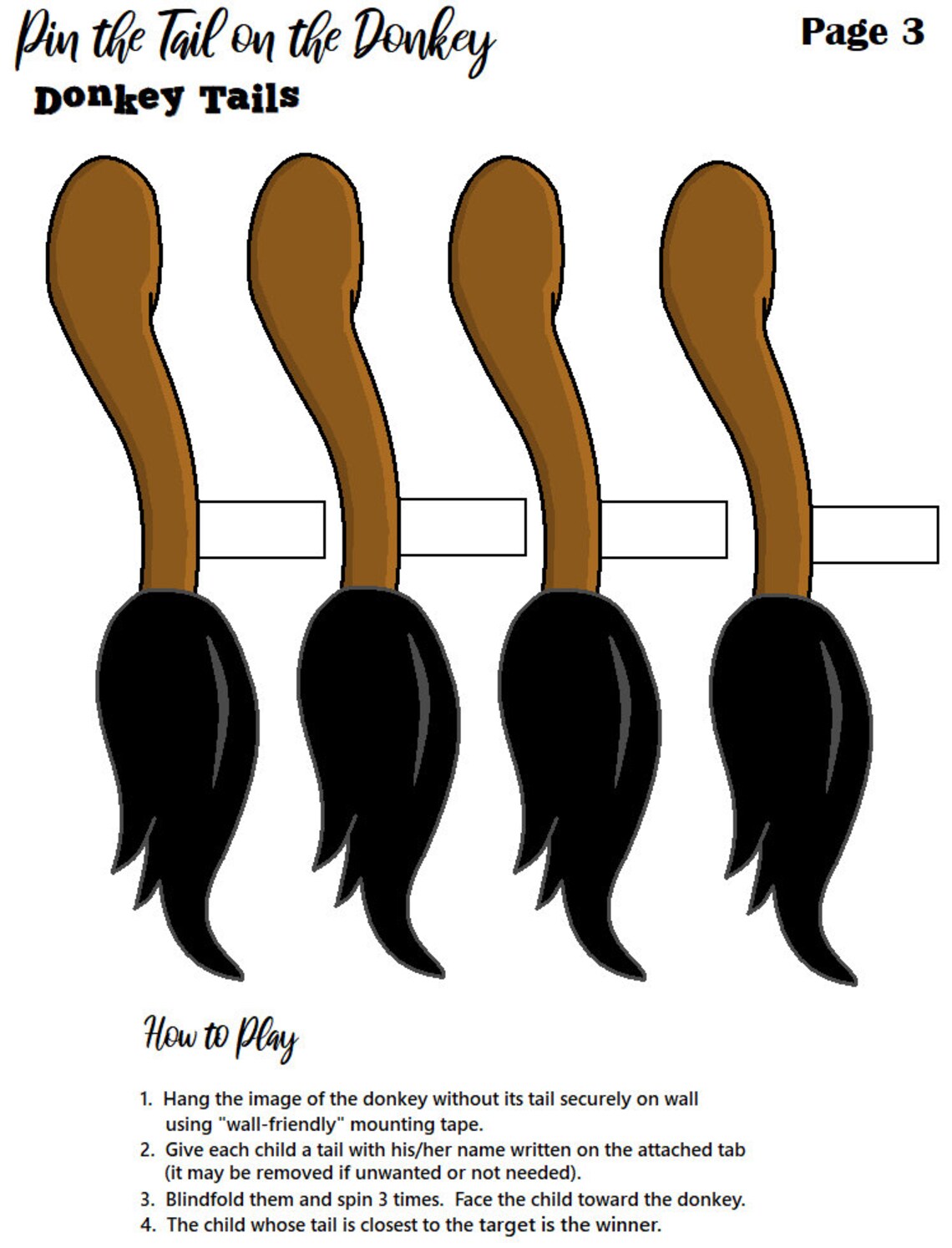 Printable Pin the Tail on the Donkey Pin the Tail on the Etsy New Zealand