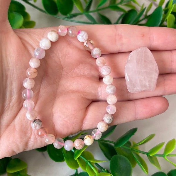 Attract your soul tribe, Crystal Intention Set, Flower Agate Bracelet, Rose Quartz Tumbles, Intention Crystals, Healing Stones