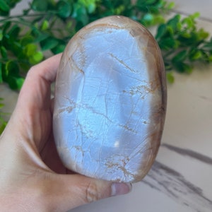 HUGE Peach Moonstone Freeform High Quality Self Standing Healing Crystal With A Strong Blue Flash!