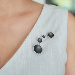 Oxidized  Sterling Silver Brooche, Minimalist Unique Art Jewelry, Gift for Her, Geometric Round Design Statement Jewelry