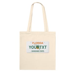 Personalized Florida License Plate Tote Bag - Eco-Friendly Cotton Shopper - Unique Gift Idea