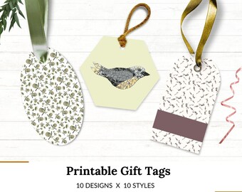 Digital printable gift tags - Birds and foliage