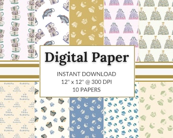 Digital printable gift wrapping paper - Afternoon Tea