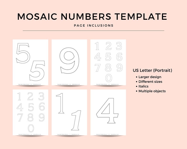 Mosaic Design Template - Numbers - Etsy