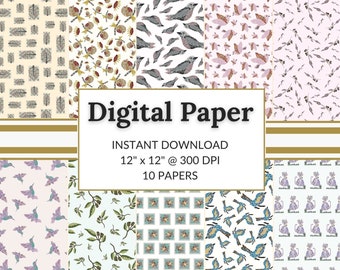 Digital printable gift wrapping paper - Birds and fauna