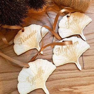 marca de lugar de ginkgo, marca de lugar personalizada, marca de lugar original, marca de lugar de hoja