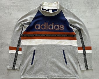 Sudadera vintage Adidas bordada, talla XL, cuello redondo, tejido grueso.
