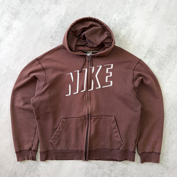 Nike RARE 2000s Zip Heavyweight Embroidered Brown Hoodie (XXL) - Etsy