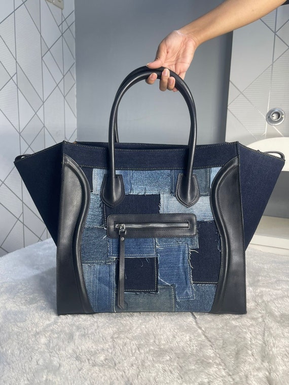 Weston Recycled Patchwork Denim and Leather Tote Bag | 1820 Bag Co.