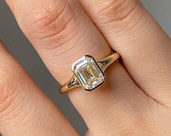 3.50CT Emerald Cut Moissanite Engagement Ring, 14K Solid Gold Simple Promise Ring, Bezel Set Ring For Anniversary Gifts, Proposal Ring