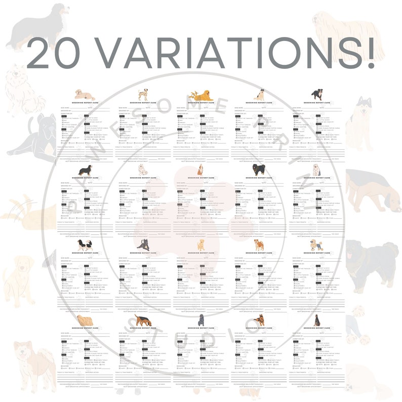 Illustrated Pet Grooming Report Card Set Dog Groomer Pet Etsy