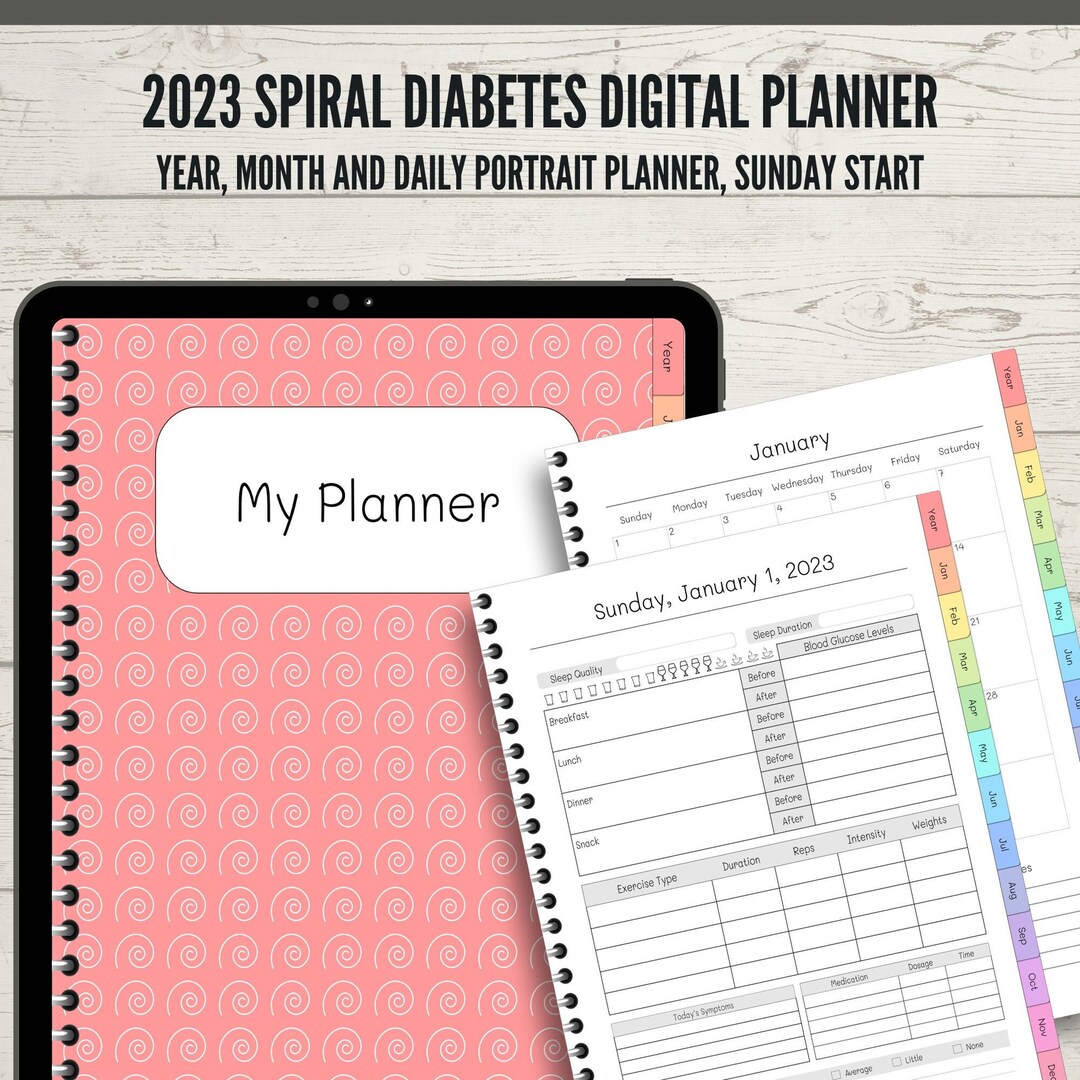 Spiral Diabetes 2023 Dated Digital Planner Diabetes Digital Etsy