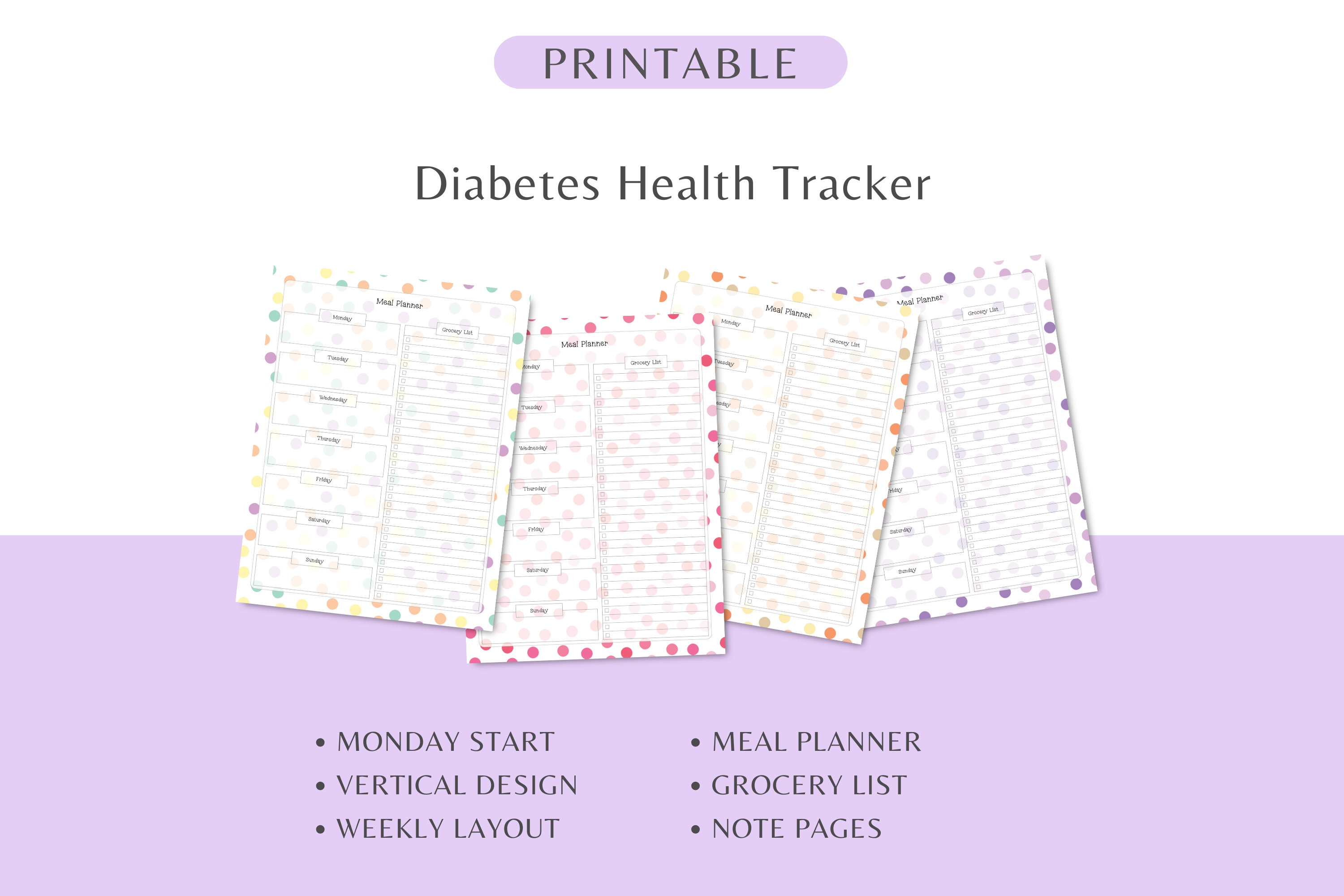 Sweet Dots Printable Diabetes Planner, Blood Sugar Journal, Diabetes ...
