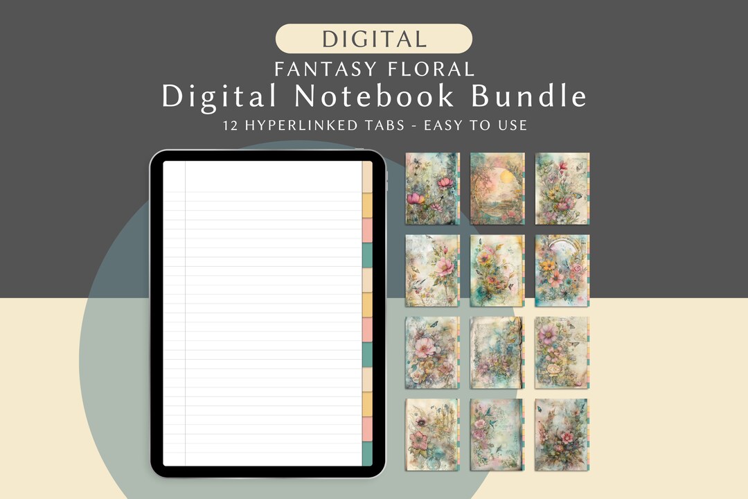 Floral Digital Notebook Bundle, Hyperlinked Tabs, iPad Digital Diary ...