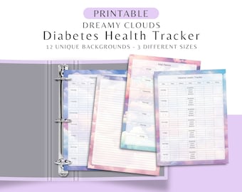 Dreamy Clouds Printable Diabetes Tracker, Blood Sugar Journal, Diabetes Meal Planner, Notes, Digital Planner For GoodNotes, Diabetes Journal