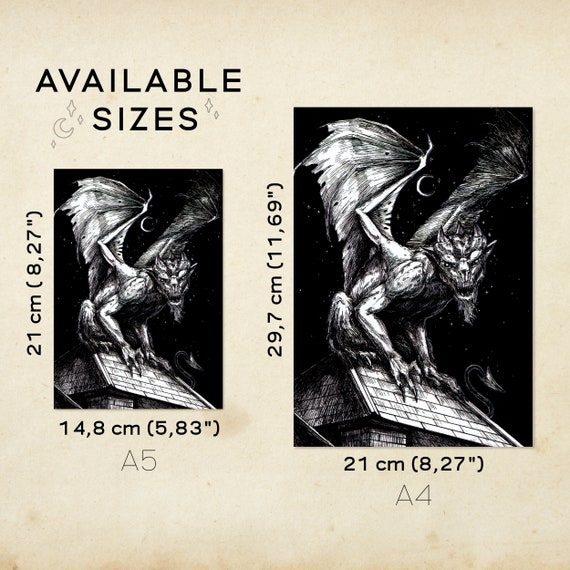 Gargoyle Art Print, Halloween Gargoyle, Gothic Home Decor, Monster