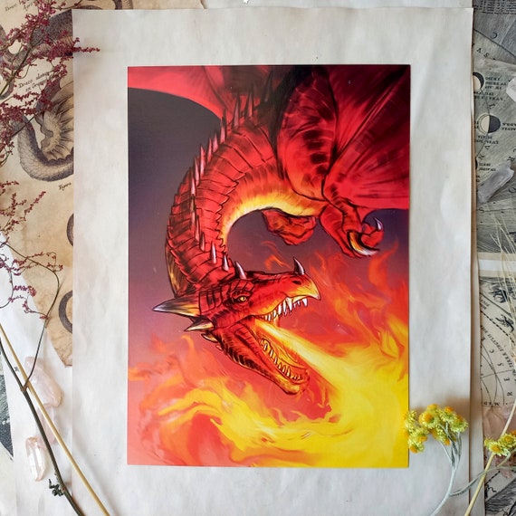 Red Dragon Art Print Dragon Fire Artwork Flying Dragon Wall Decor Mythical  Creature Illustration Fantasy Art Dragon Lovers Gift -  Israel