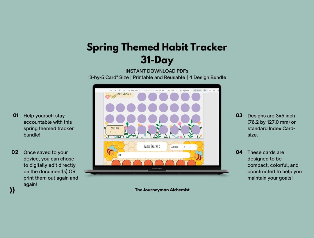 Spring Can Tracker Spring Bliss Monthly Habit Tracker Bundle 31-day Habit Challenge ...