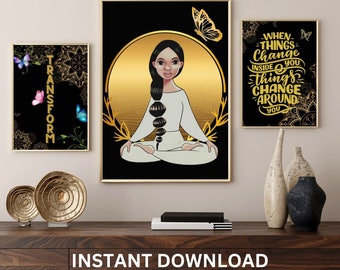 Regalo para niñas negras Regalo para mujeres negras, Arte de mujer negra, Estampado de mujer boho, Arte afroamericano