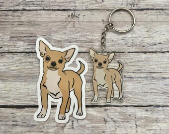 Chihuahua keychain, hydroflask sticker, chihuahua owner gift, waterproof vinyl sticker, chihuahua acrylic keychain, chihuahua breed sticker
