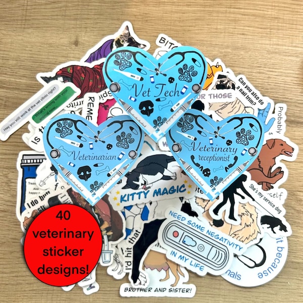 Veterinary sticker pack, vet tech stickers, waterproof sticker, water bottle sticker, hydroflask sticker, vet tech gift, vet tech week, vet