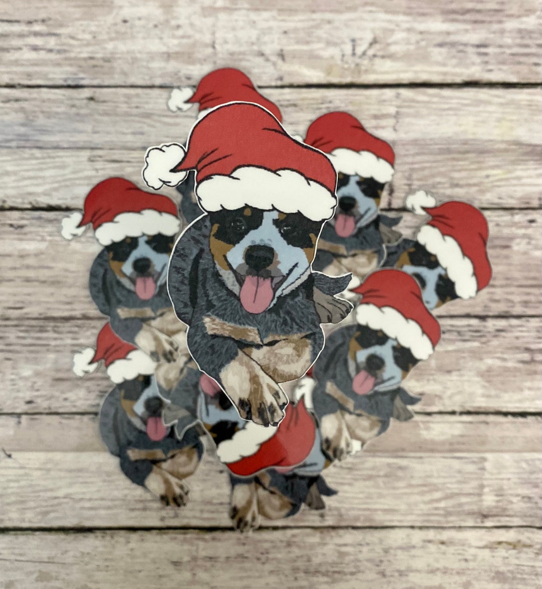 Blue Heeler Christmas Sticker, Santa Hat Heeler Sticker, Journal ...