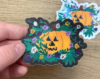 Pumpkin flower waterproof sticker, halloween sticker, laptop sticker, water bottle sticker, phone sticker, Halloween pumpkin sticker, cute