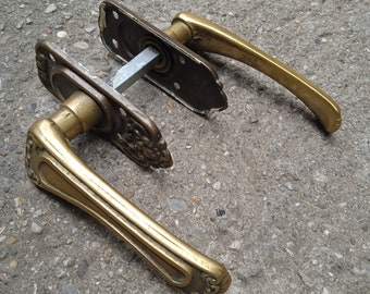 Brass window handles, door handles without a lock, vintage handles with backplates