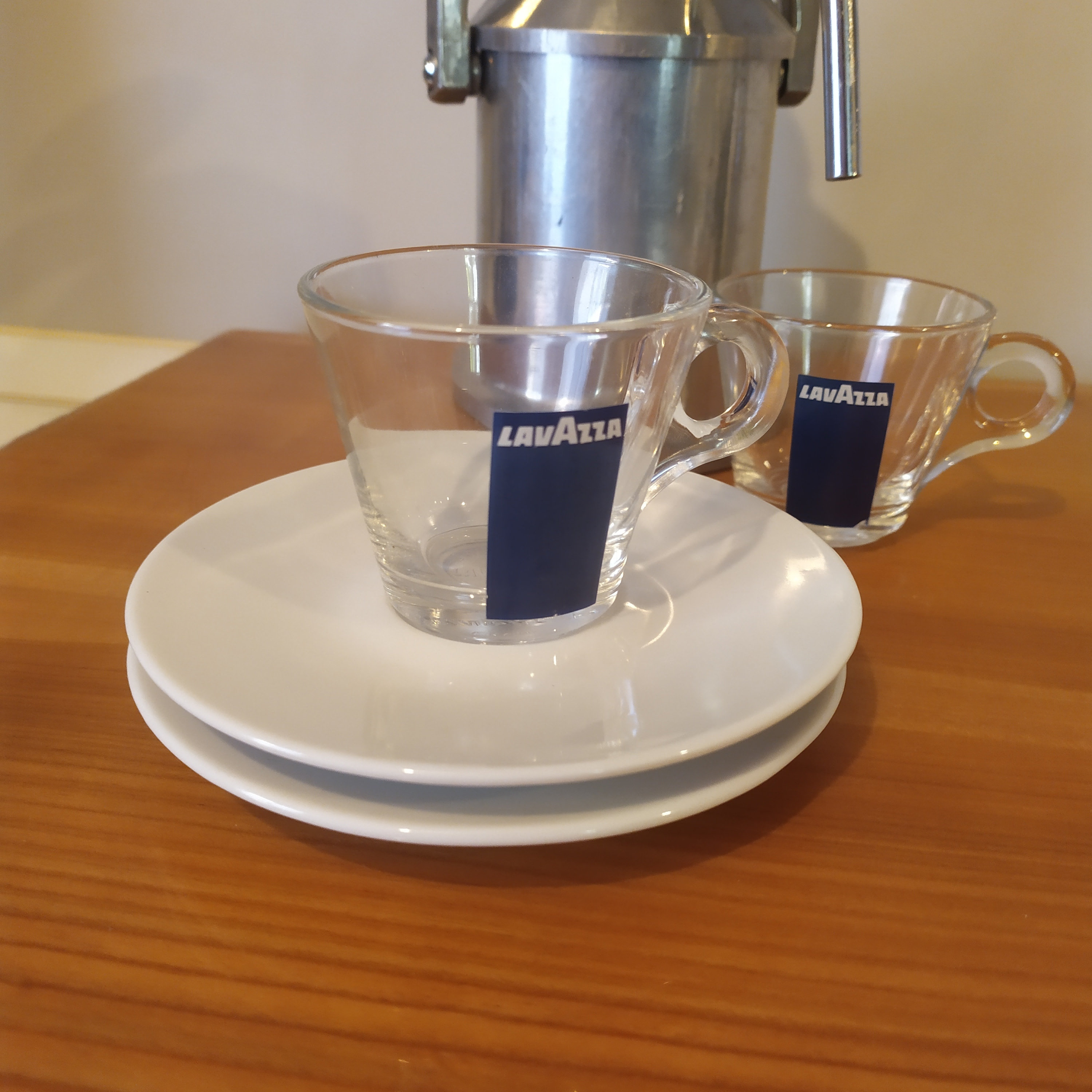 Set of 2 Vintage Lavazza Espresso Glass Cups With White Porcelain
