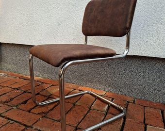 Vintage Cesca Cantilever Chair, Marcel Breuer design, Bauhaus chrome tubular steel fully reupholstered