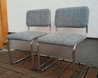 Vintage Cesca Cantilever Chair, Marcel Breuer design, Bauhaus chrome tubular steel fully reupholstered