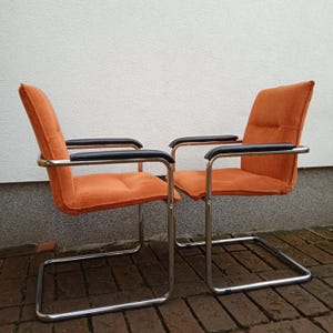 Vintage Cantilever Chair, Bauhaus chrome tubular steel, Orange armchairs