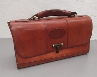 Vintage Hard Leather Satchel: Mid-Century Doctor's Briefcase